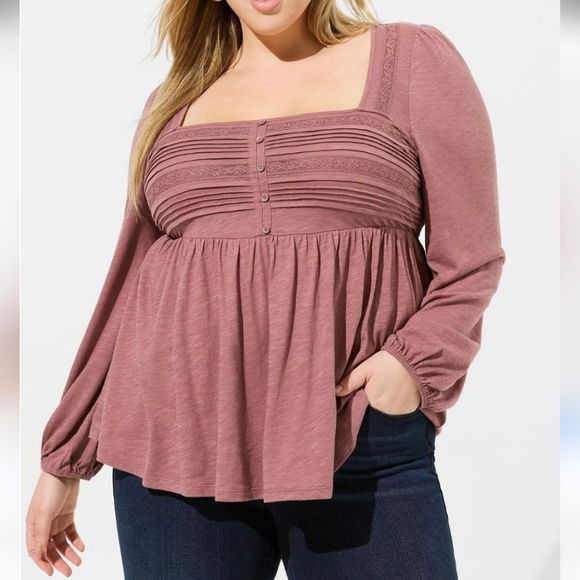 NWT Torrid Cotton Modal Slub Square Neck Pintuck Top In Rose Taupe Size 3X - Picture 1 of 10